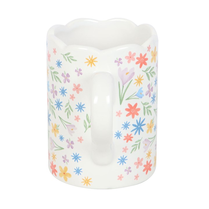 Spring Floral Print Scalloped Mug