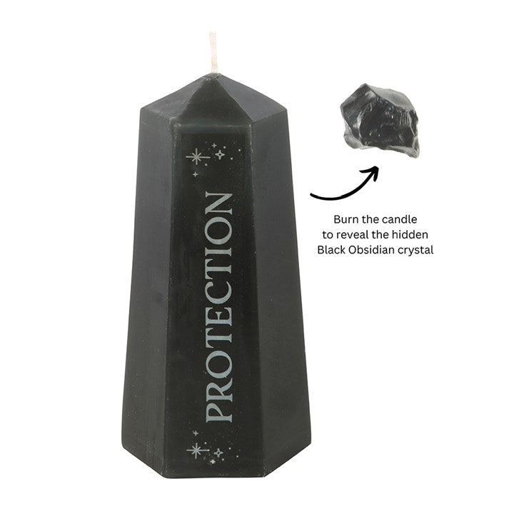 Protection Crystal Candle with Rough Black Obsidian