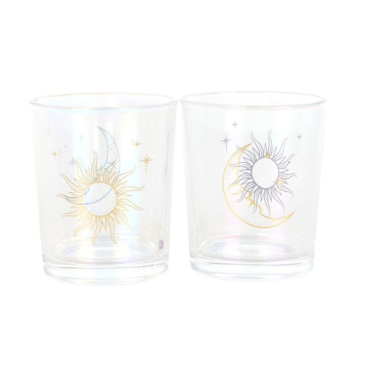 Iridescent Sun and Moon Votive Candle Holders