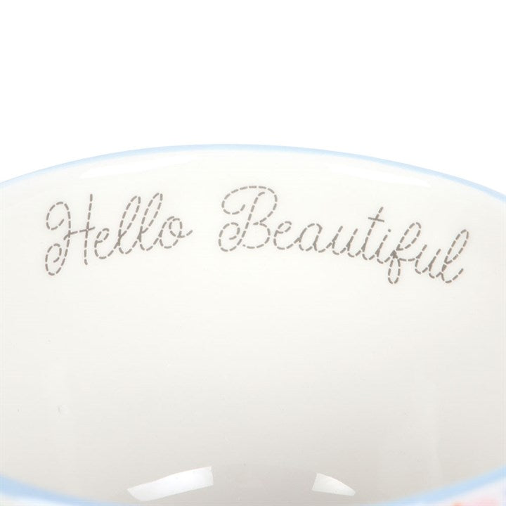 Hello Beautiful Ditsy Floral Print Mug with Butterfly