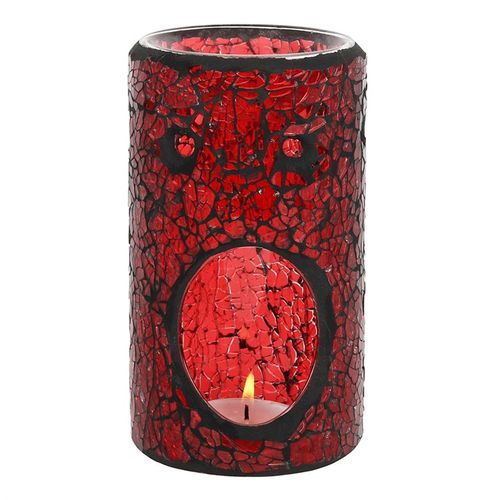 Red Pillar Crackle Glass Oil Burner and Wax Warmer