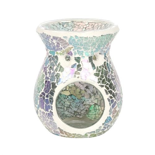 Small Light Blue Iridescent Crackle Oil Burner and Wax Warmer