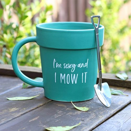 Sexy and I Mow It Pot Mug and Shovel Spoon