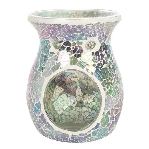 Large Light Blue Iridescent Crackle Oil Burner and Wax Warmer