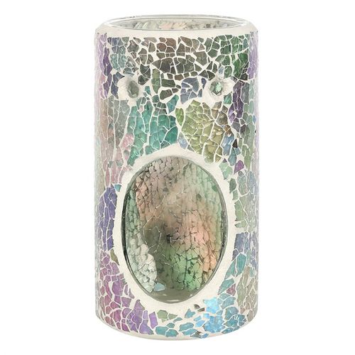 Pillar Light Blue Iridescent Crackle Oil Burner and Wax Warmer