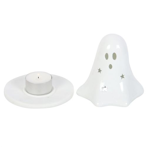 Ceramic Ghost Tealight and Incense Cone Holder