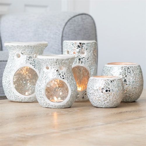 Silver Pillar Crackle Glass Oil Burner and Wax Warmer