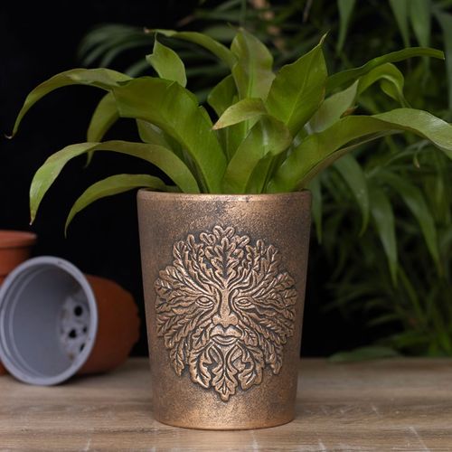 Green Man Bronze Terracotta Plant Pot by Lisa Parker