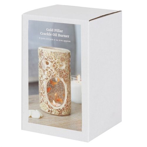 Gold Pillar Crackle Glass Oil Burner and Wax Warmer