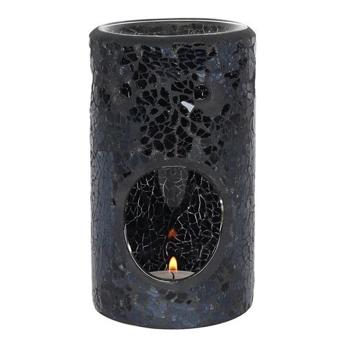 Black Crackle Glass Pillar Oil Burner and Wax Warmer