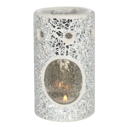 Silver Pillar Crackle Glass Oil Burner and Wax Warmer