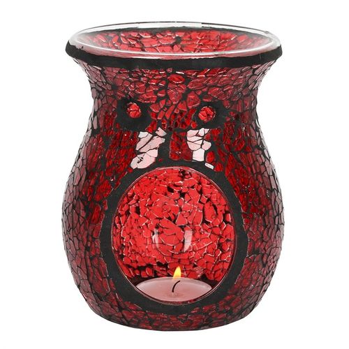 Large Red Crackle Glass Oil Burner and Wax Warmer