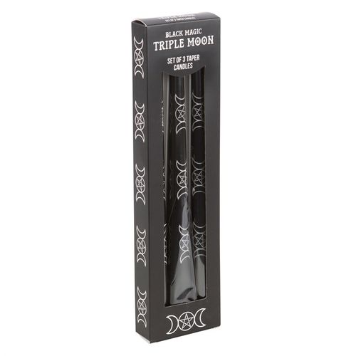 Set of 3 Black Magic Triple Moon Taper Candles