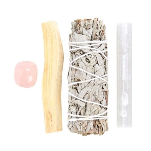 Smudge Kit with Rose Quartz Crystal